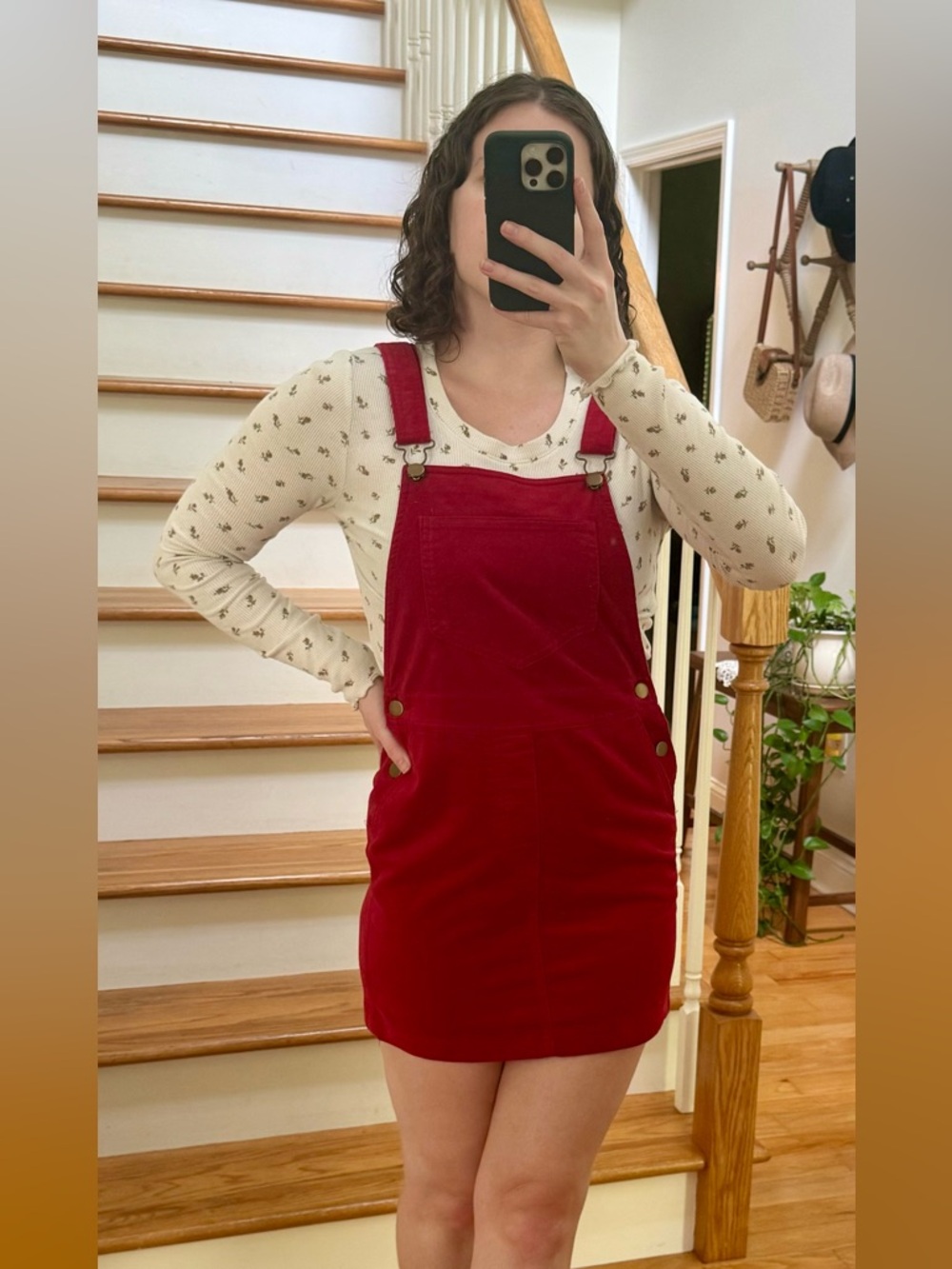 *3 for $12* Red Mini Overalls Dress